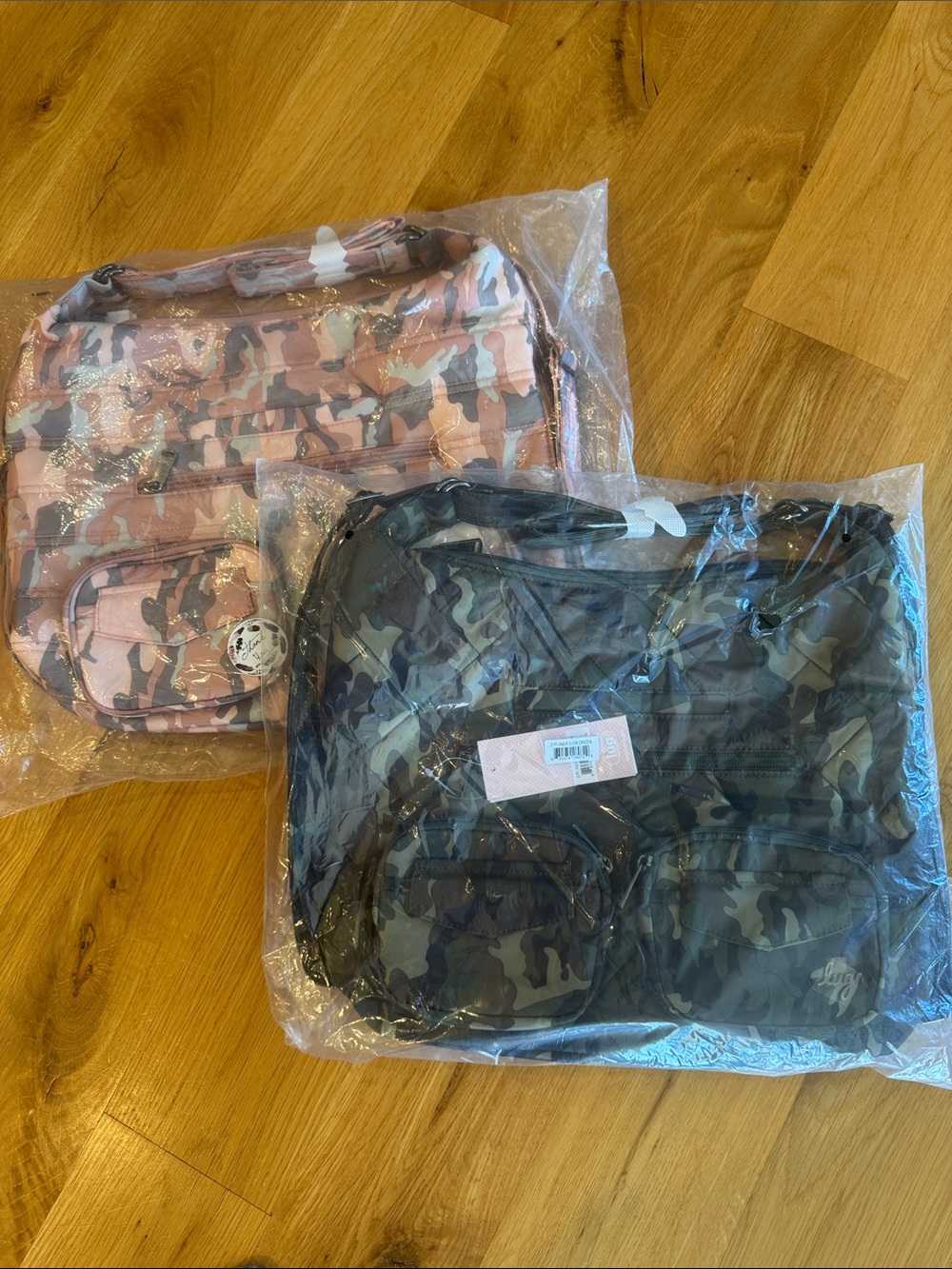 LUG Pink Camo and Green Camo Zipliner Bags NWT